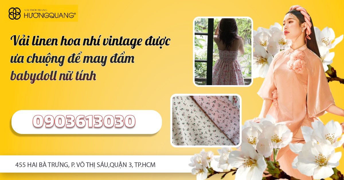 Vải linen hoa nhí vintage được ưa chuộng để may đầm babydoll nữ tính