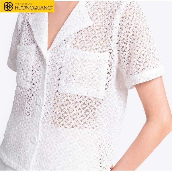 Vải ren cotton trắng họa tiết hoa tinh tế
