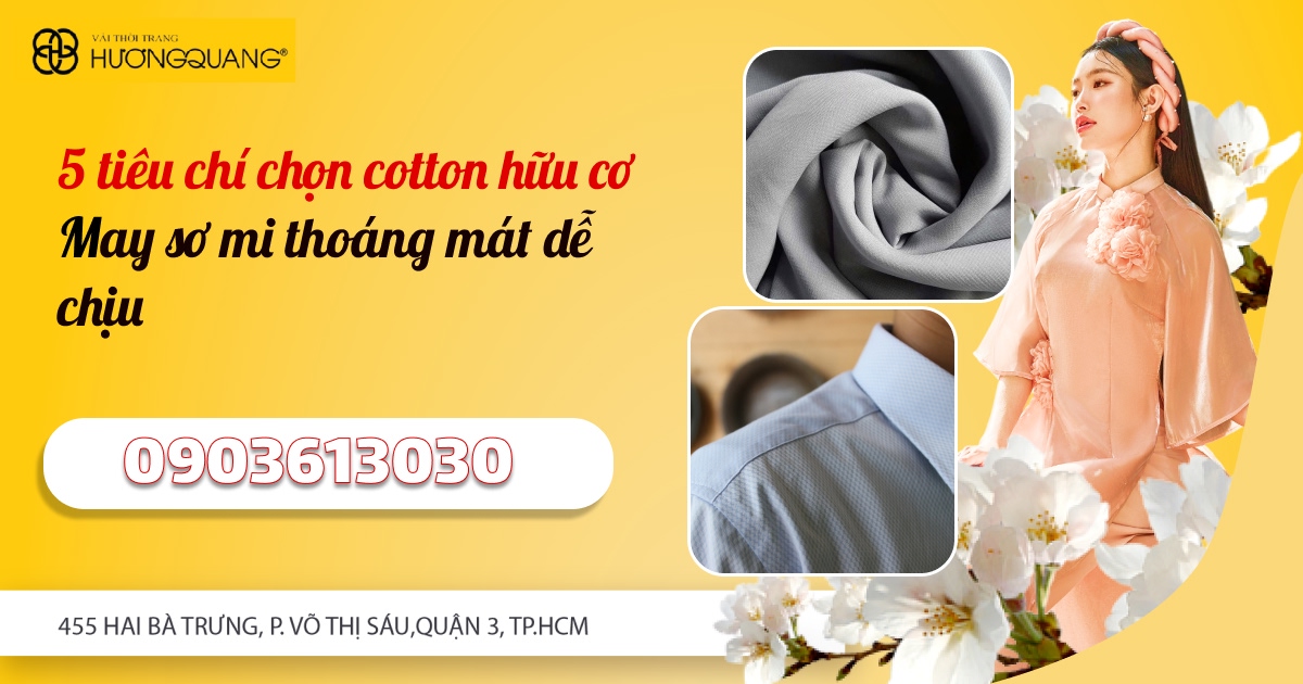 Khách hàng chọn cotton hữu cơ may sơ mi tại showroom