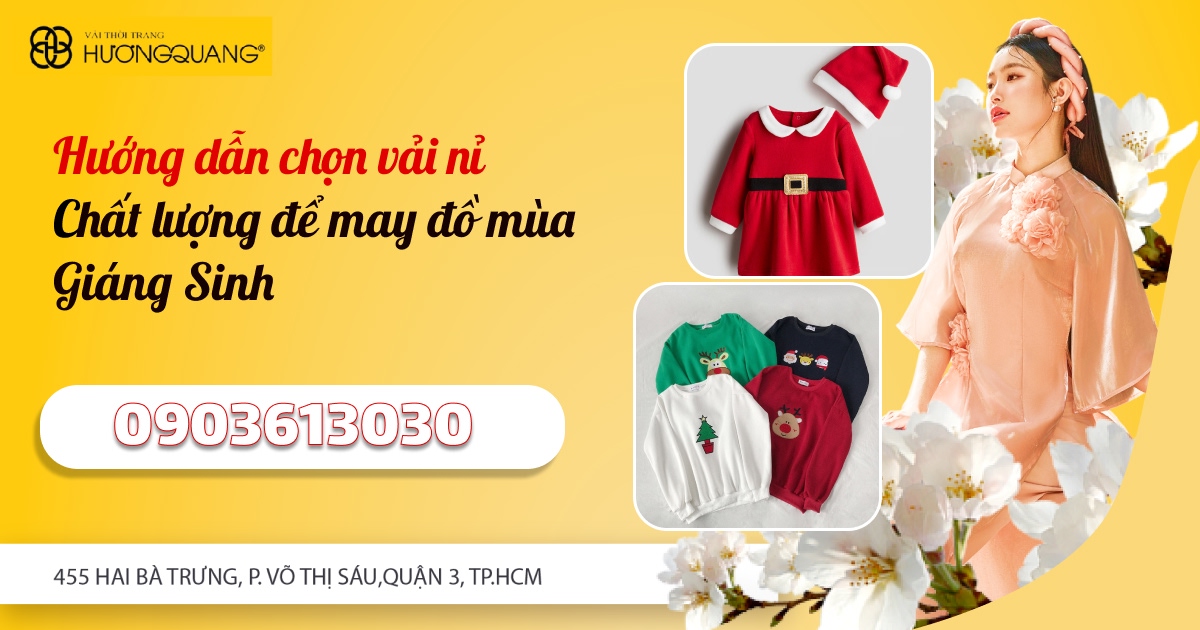 Quầy vải nỉ tại cửa hàng Vải Hương Quang, nhiều loại và màu sắc theo tone Giáng Sinh