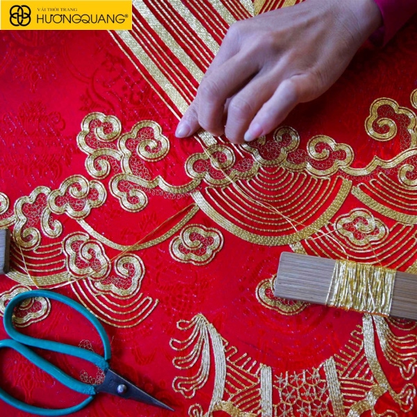 Vải họa tiết rồng phượng gấm lụa jacquard