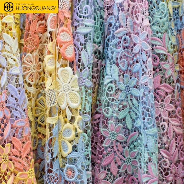 Chi tiết vải ren chỉ nổi 3D cao cấp cho váy tiệc