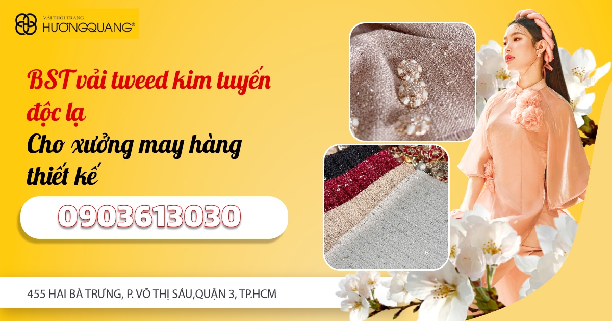 Kho vải tweed kim tuyến cung cấp cho xưởng may