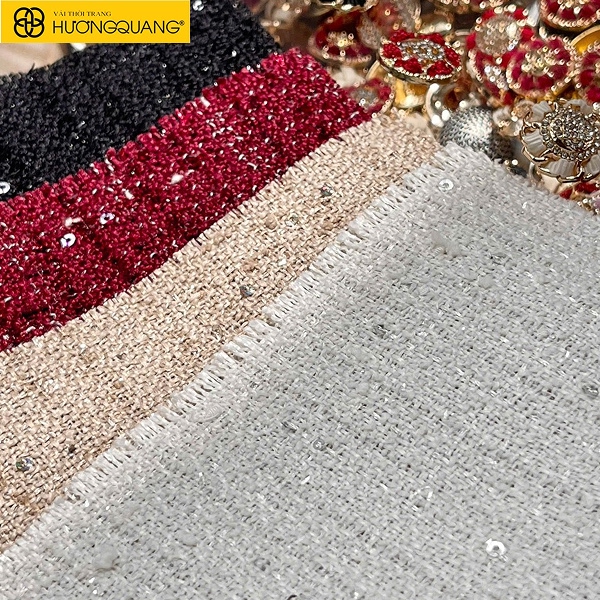 Bảng mẫu vải tweed kim tuyến tại Vải Hương Quang